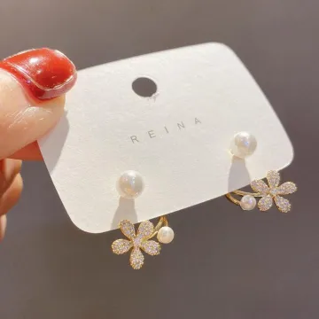 Crystal Pearl Floral Stud Earrings